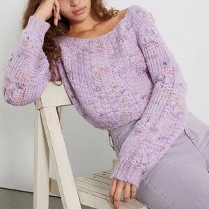 Free People Sunset Cloud Pullover Lavender Knit Sweater Size XS Cropped Boxy